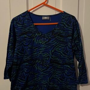 Elegant Blue and Green Zebra Print Blouse
